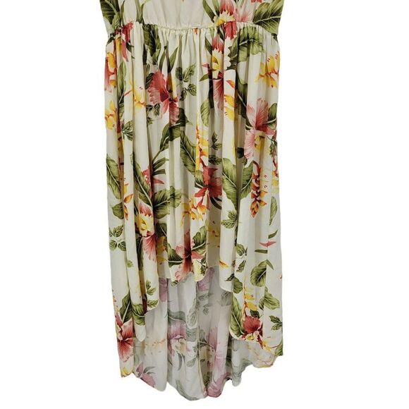 Vintage Two Palms Hi-low Blouson Tank Midi Dress S Yellow Pink Tropical Floral - Picture 6 of 11